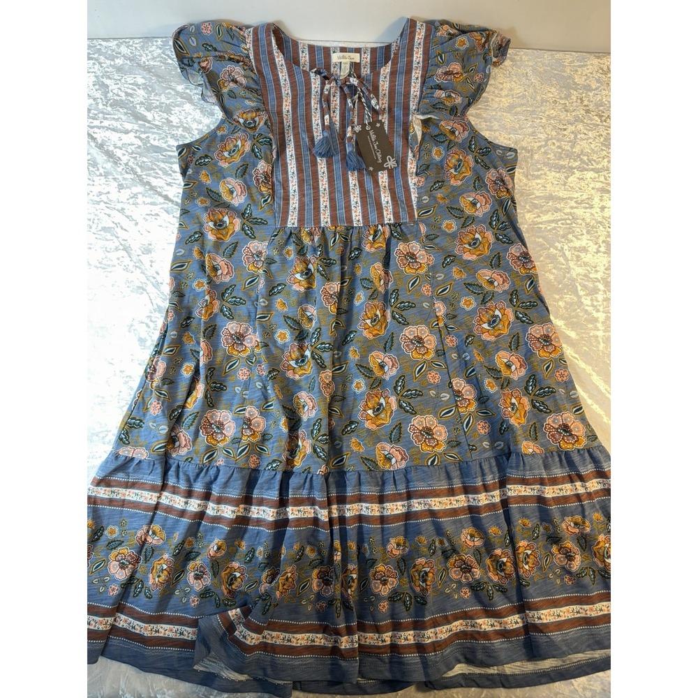 Matilda Jane Dress Womens Medium Blue Floral Boho Cottagecore Ruffle NWT